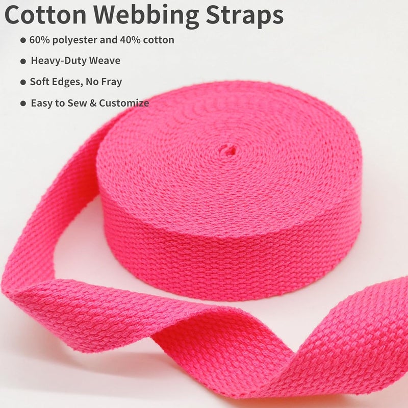 Evora 1 inch Cotton Webbing Braid Handles Bag Strap 15ft High Density Webbing Plain Weave Straps for Cloth Tote Bag, Pet Collars, DIY Projects, Crafts, Outdoor Accessories (Neon Rose 575) - Image 3
